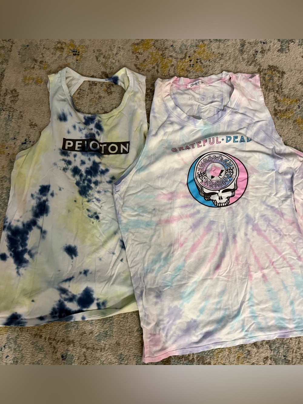 Lot of 2 Peloton Tank-tops - Grateful Dead Tie-Dye Size L and Green/Blue Med